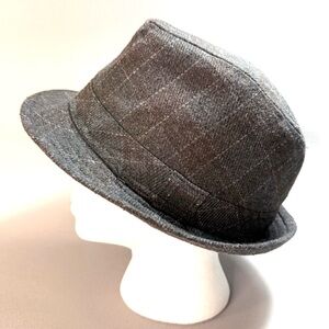 Men's Gray Plaid Wool Blend Fedora Size M-L NWOT
